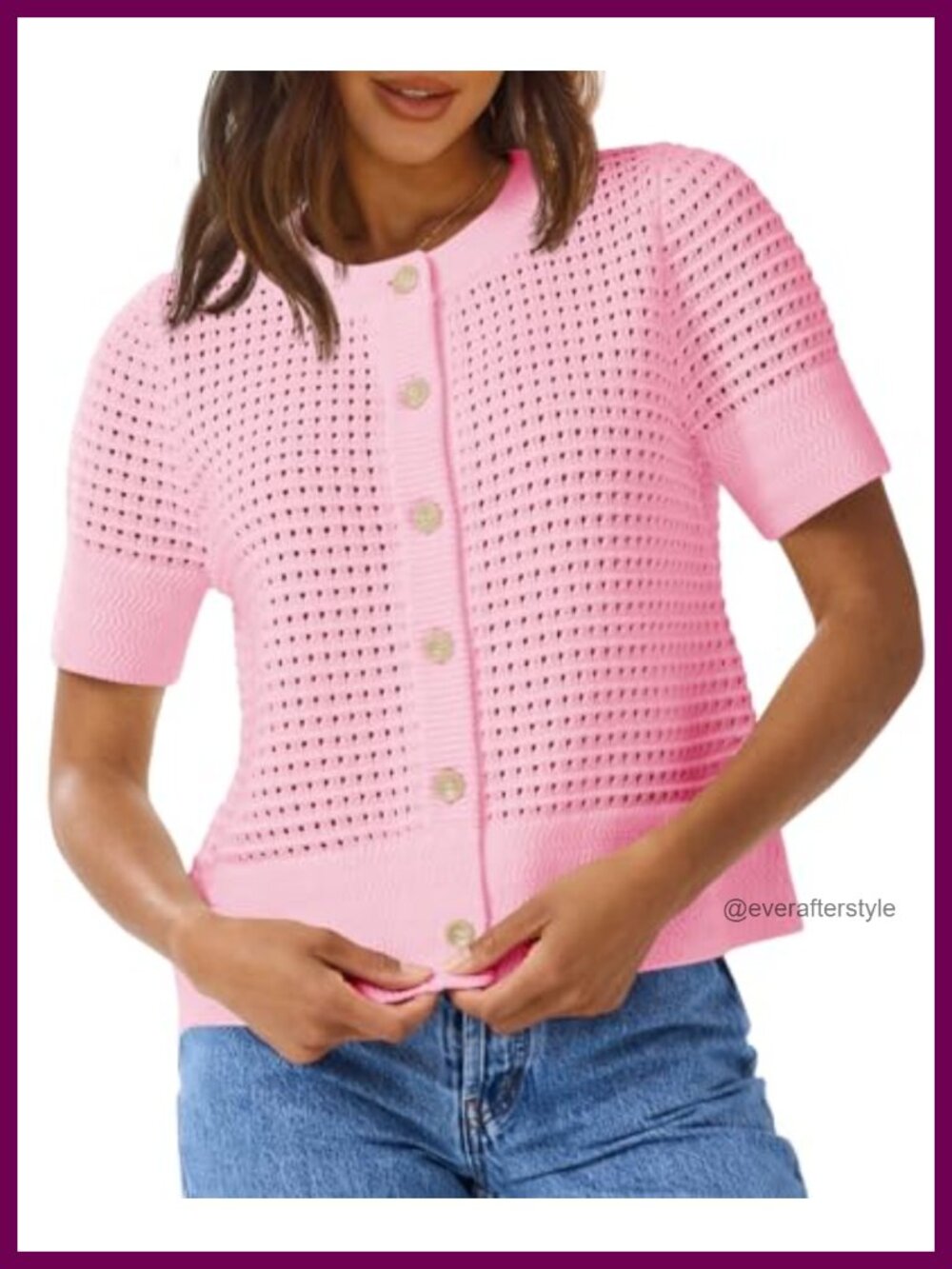 Crochet Short Sleeve Cardigan Button Down Fishnet Pointelle Knit Beach Sweater